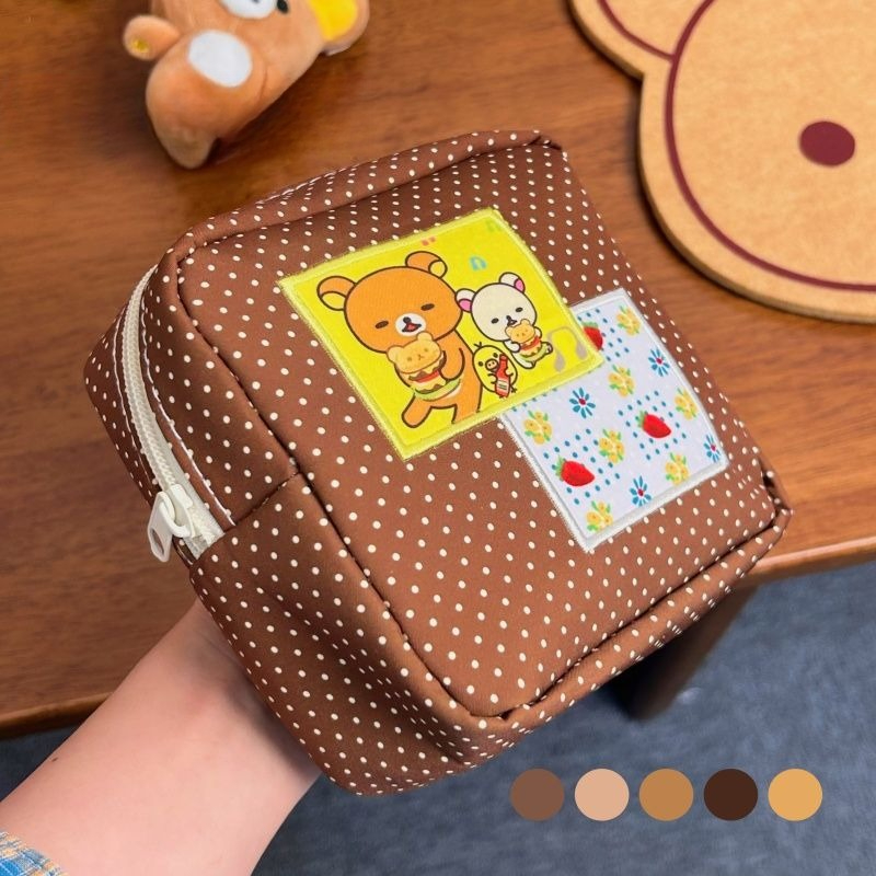 Travel Accessories And Bags - Rilakkuma Dot Pattern Makeup Bag Cute