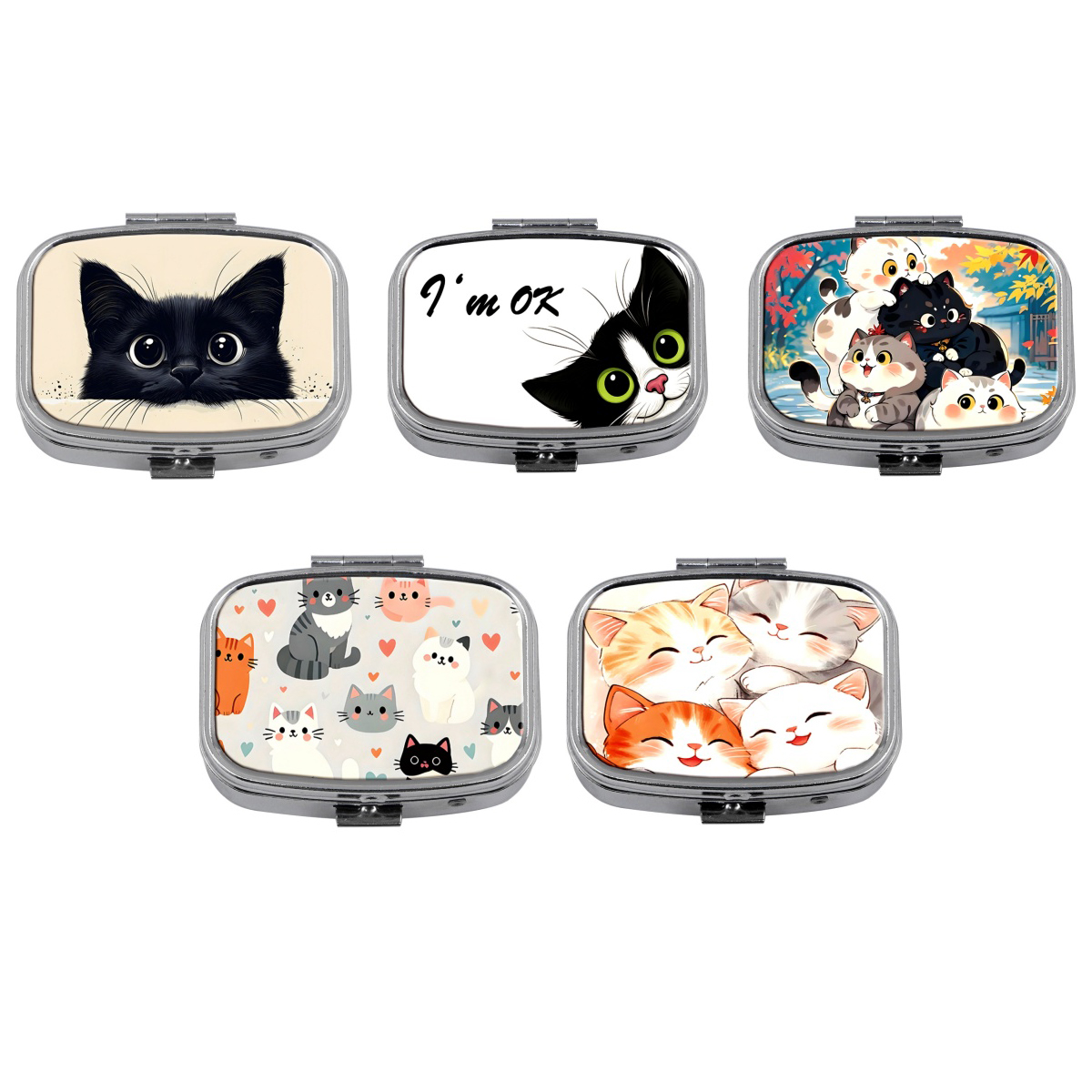 Travel Accessories In Bulk - Cute Cat Pill Box 2-Compartment Medicine