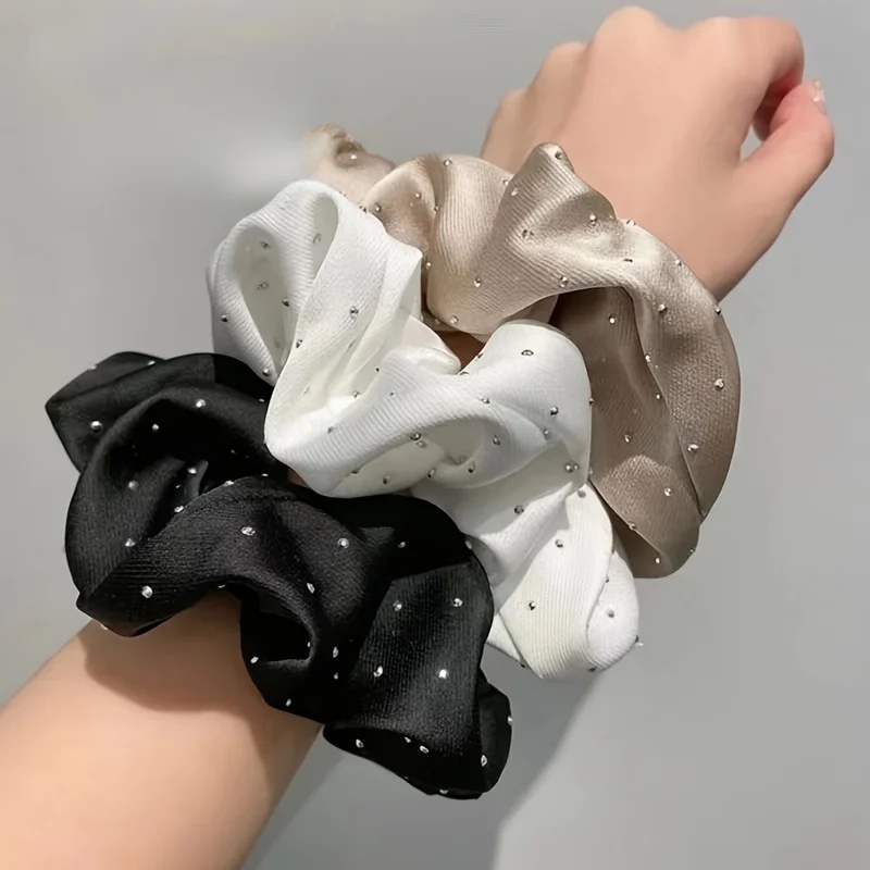 Travel Accessories Aesthetic - 1/3PCS Satin Scrunchies with Rhinestones Decor